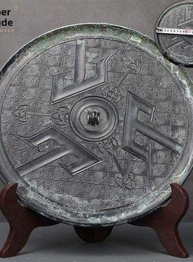 汉唐铜镜黑漆古圆刻五兽图案海兽覆古铜镜家居摆设鉴赏集