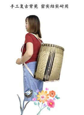 背篓复古竹编家用大号后背式采摘买菜竹筐收纳筐背篼成人采蘑菇筐