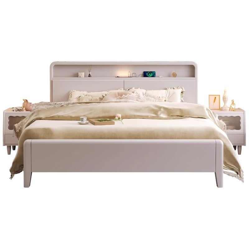 轻法式实木双人1米2床架子主卧室青少年奶油风1米5单人储物木质床 - 图3