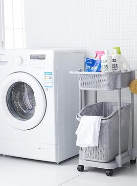 多层推车置物架可移动脏衣篮浴室收纳筐带滑轮脏衣篓玩具收纳架