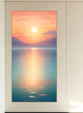 现代简约海景日出装饰画客厅卧室走廊过道贴画清新自然自粘风景画
