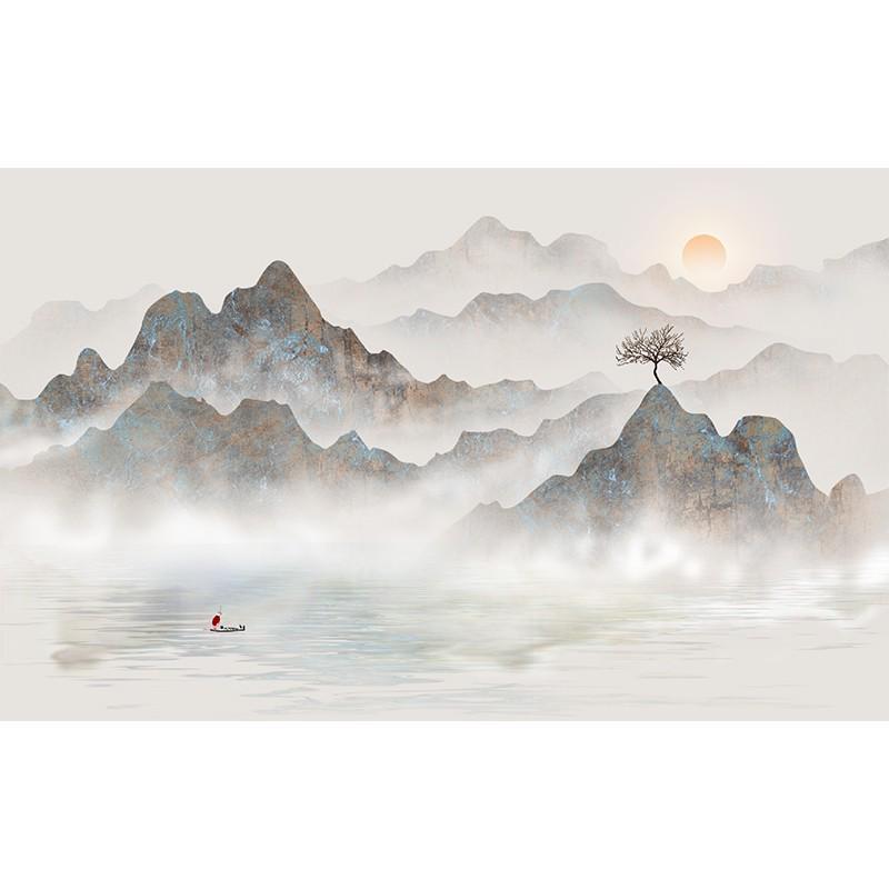 新中式3d打印水墨山水卧室护墙板客厅uv电视石板竹木纤维大理背景 - 图3