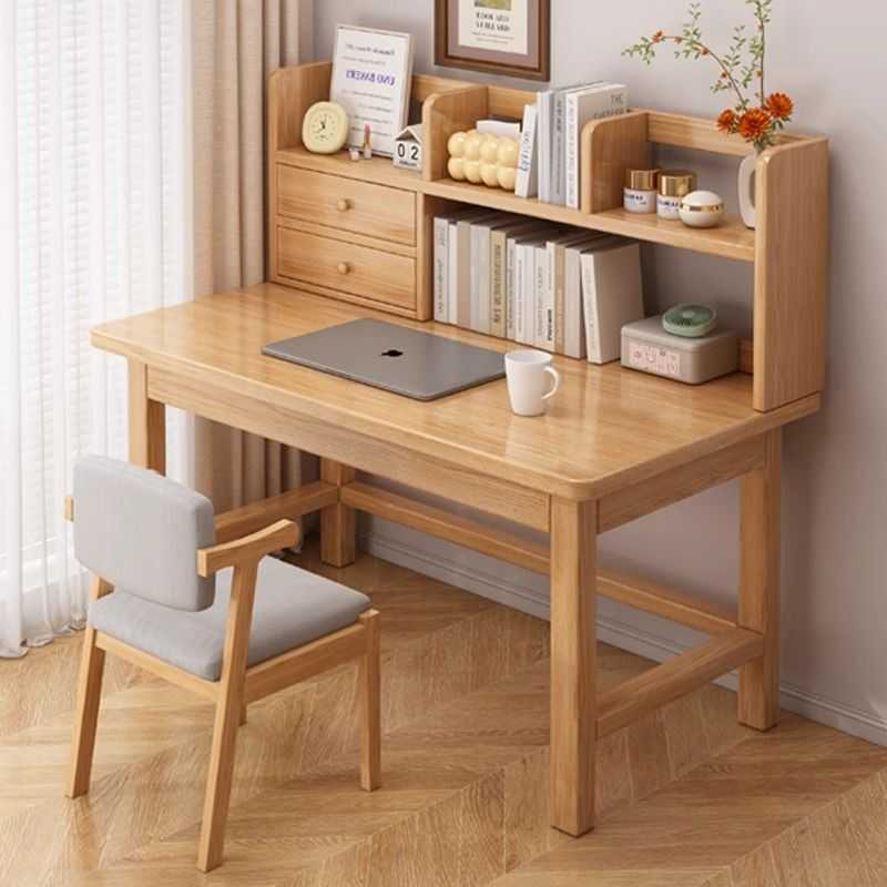 Solid wood desk bookshelf integrated table small apartment student home study writing desk bedroom computer desk office desk