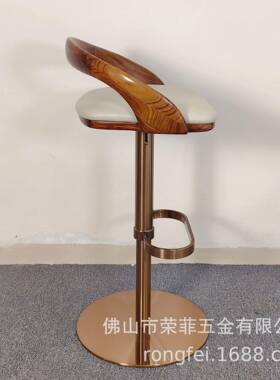 意式轻奢乌金木吧椅家用极简吧台椅设计师高脚椅升降旋转岛台椅