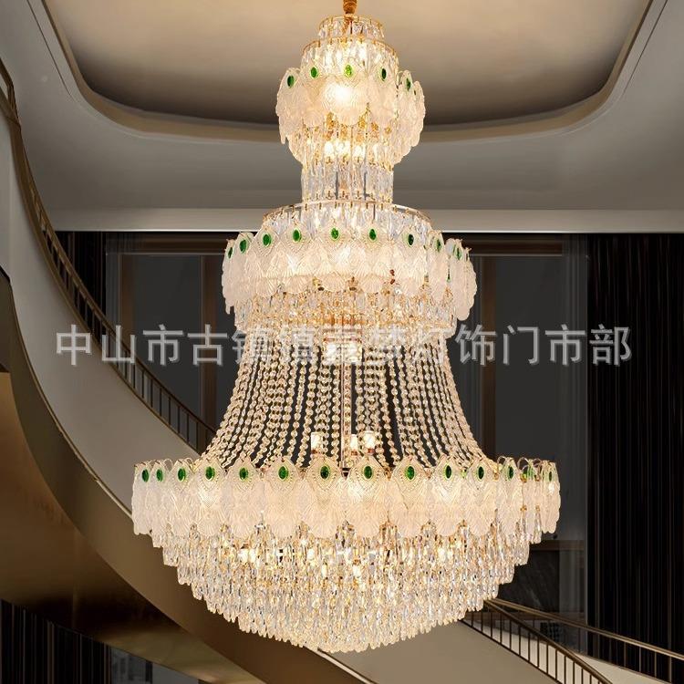 复晶式楼水大灯后现代轻厅奢风格孔雀灯VUG别墅吊大楼梯长吊灯 - 图1