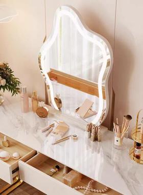 现代轻奢岩板梳妆台收纳柜一体带镜子妆凳卧室烤漆奶油风梳妆桌子
