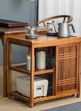 移动茶水柜樱桃木实木茶桌边柜阳台小茶桌小型家用烧水壶一体边几