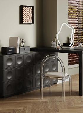 复古梳妆台斗柜一体化妆桌中古风卧室转角伸缩床尾收纳柜实木妆台