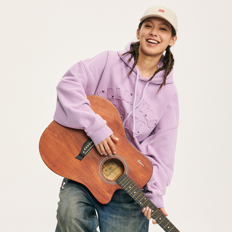 ecko红犀牛  紫色字母贴布钉珠连帽重磅情侣卫衣2025秋季新款外套