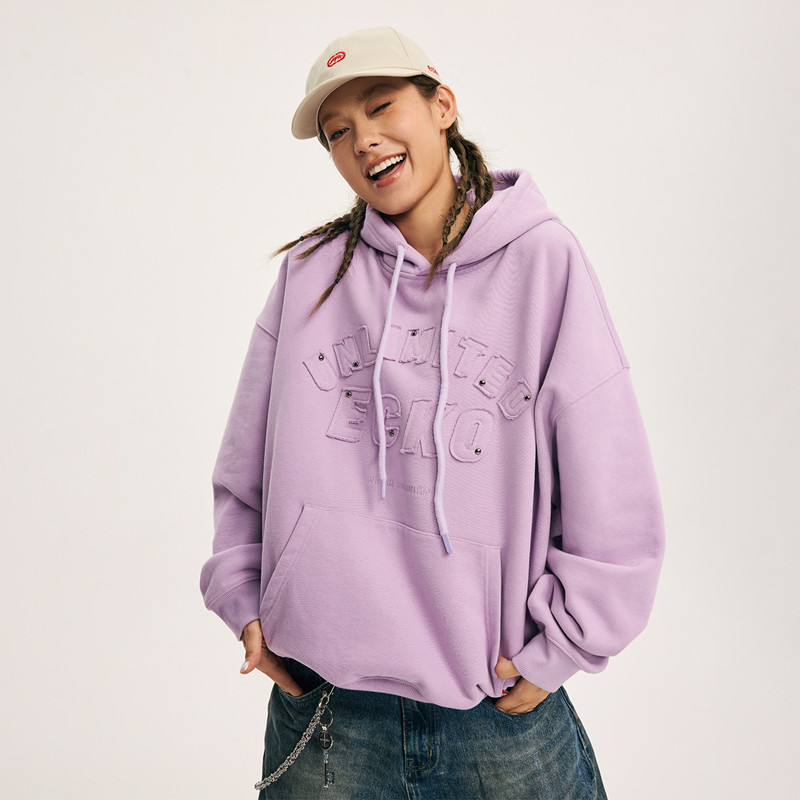 ecko红犀牛  紫色字母贴布钉珠连帽重磅情侣卫衣2025秋季新款外套
