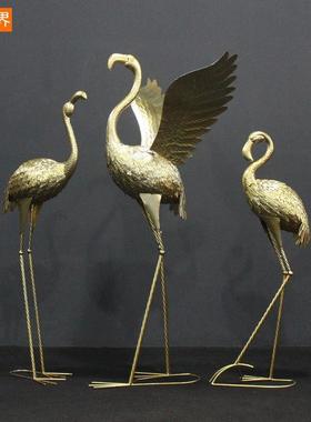 花园摆铁艺火烈鸟婚庆舞台装饰带翅膀动物装饰户外园林摆件