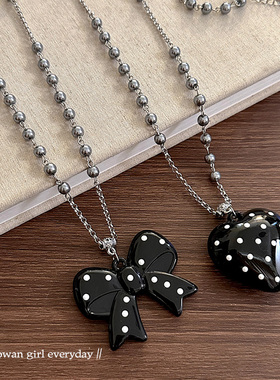 韩系波点蝴蝶结爱心吊坠项链女