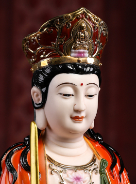 速发《1吋文殊普贤家萨像》彩书像供奉菩用陶瓷佛房摆件