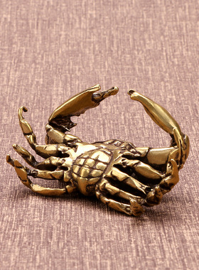 速发实心古螃蟹小摆件仿古铜艺铜雕招财面包茶蟹道铜宠铜手把铜玩