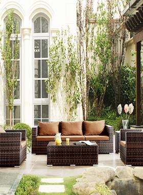 户外藤编沙发阳台庭院客厅露天室外沙发藤椅茶几竹藤休闲办公家具