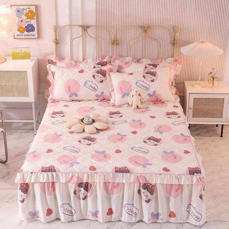 J6DA加厚夹棉床裙单件简约风花卉床罩式纯棉床罩公主风花边床,淘宝优惠券,粉丝福利购,淘宝优惠卷