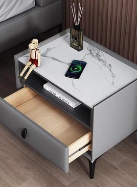 轻奢进口松木岩板极简耐高温防水卧室床头柜衣帽间小型收纳储物柜