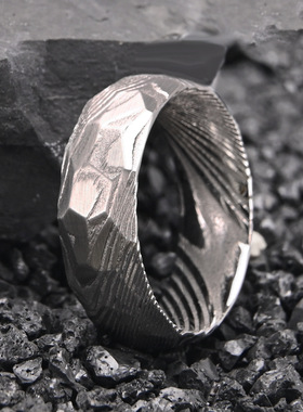 8mm大马士革钢戒指弧面男士戒指欧美热销