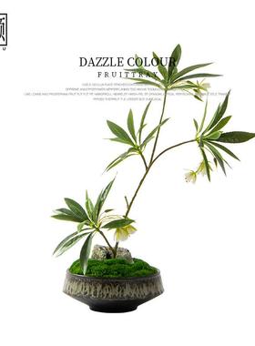 新中式茶桌摆花样板间茶室花架假花摆设饭店家具桌花仿真花艺摆件