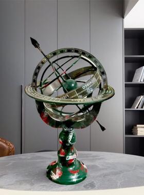 航海仿青铜浑天仪、带日晷箭头的黄铜浑天仪世界地球仪、复古装饰