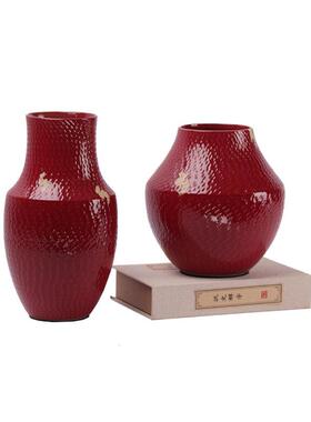 现红色花插花花器青花瓷摆件客厅茶几书房样板房售楼处装饰品