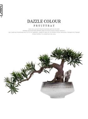 仿真迎客松罗汉松酒店前台盆景摆件售楼处植物别墅转角室内装饰品