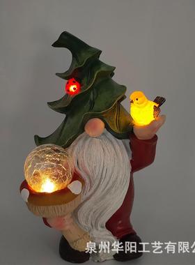 花园树脂小矮人工艺品户外裂纹玻璃球太阳能无脸精灵庭院侏儒摆件