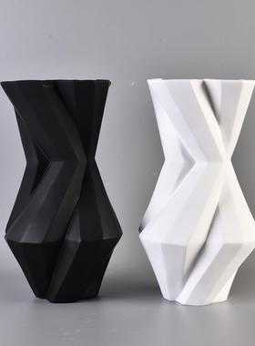 现代简约折线叶纹花瓶黑白树刺树脂大花器民宿酒店样板房简约摆件
