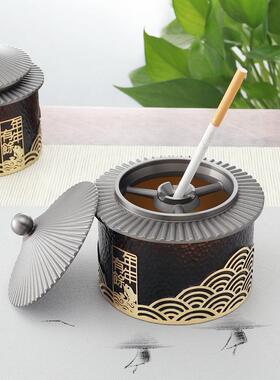 年年有余带盖防灰纯黄铜烟灰缸高颜值家用办公创意烟灰缸香炉
