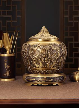 纯黄铜中式密封罐九龙茶叶罐家用大号储存罐精品高档茶仓工艺摆件