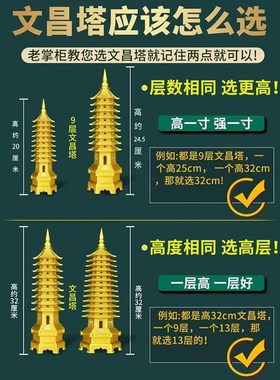 纯铜文昌塔摆件书房男女生13层九层十三J层9层铜塔办公室金榜题名