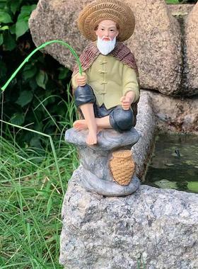 姜太公钓鱼摆件鱼缸鱼池水塘造景饰品橱窗玄关办公桌茶宠树脂艺品