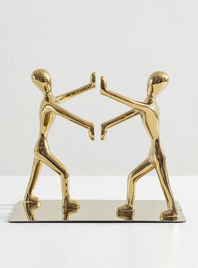 现代轻奢金色书档摆件创意人物金属书立架样板间书房银色书靠装饰