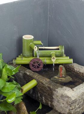 竹子流水过滤器摆件 鱼缸石槽造景 水轮水车加湿器 鱼缸流水原色