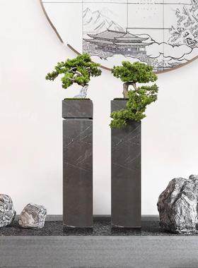 仿真迎客松盆景样板间客厅落地大理石花器茶室装饰新中式禅意摆件