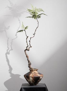 艺贝中子侘寂风花器老物件陶花瓶YB-DZ-HY干枝仿民真绿植盆景居粗