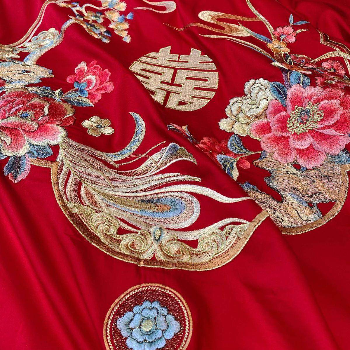 简约套大气婚中婚庆家纺红色四件长绒棉刺绣结床式上用M101品婚房,淘宝优惠券,粉丝福利购,淘宝优惠卷