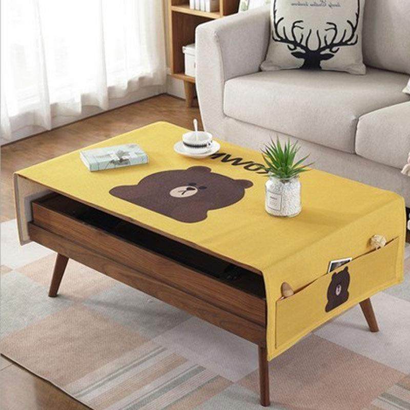 卡通茶几桌布口袋式黄色加厚棉麻布艺防水防烫桌布书桌可爱熊盖巾,淘宝优惠券,粉丝福利购,淘宝优惠卷