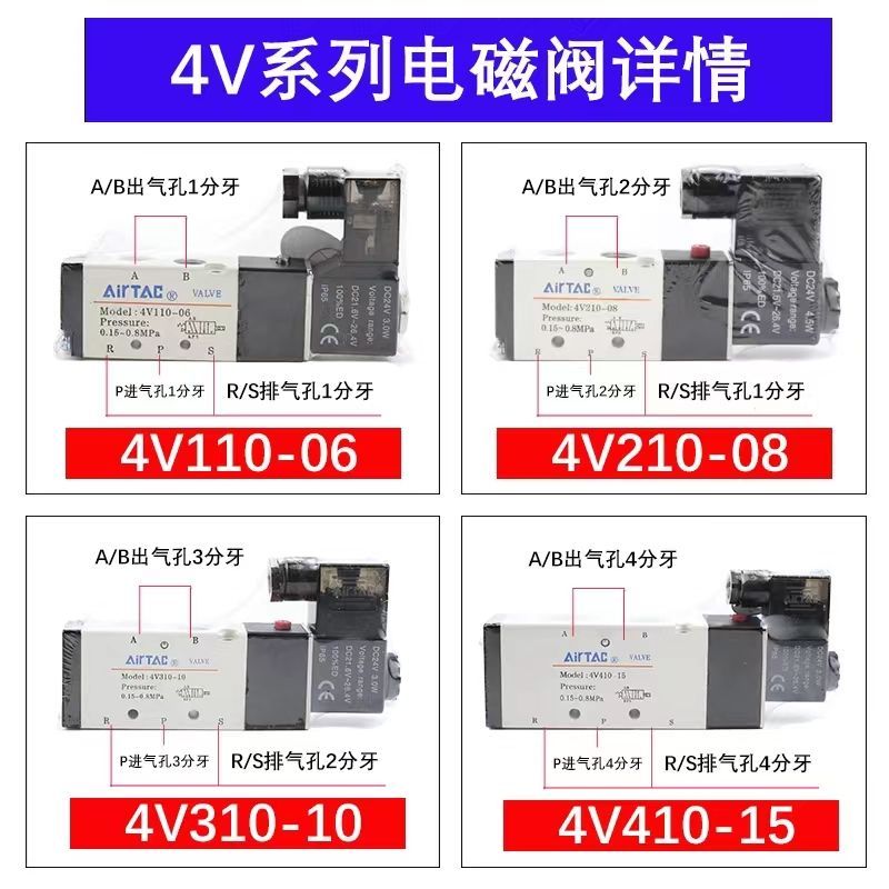 亚德客电磁阀4V210-08/4V310/4V110/4V410AC220V 电磁阀24v通用型 - 图1