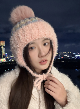 针织帽女2026冬季新款可爱大绒球护耳加厚防寒保暖民族风毛线帽子