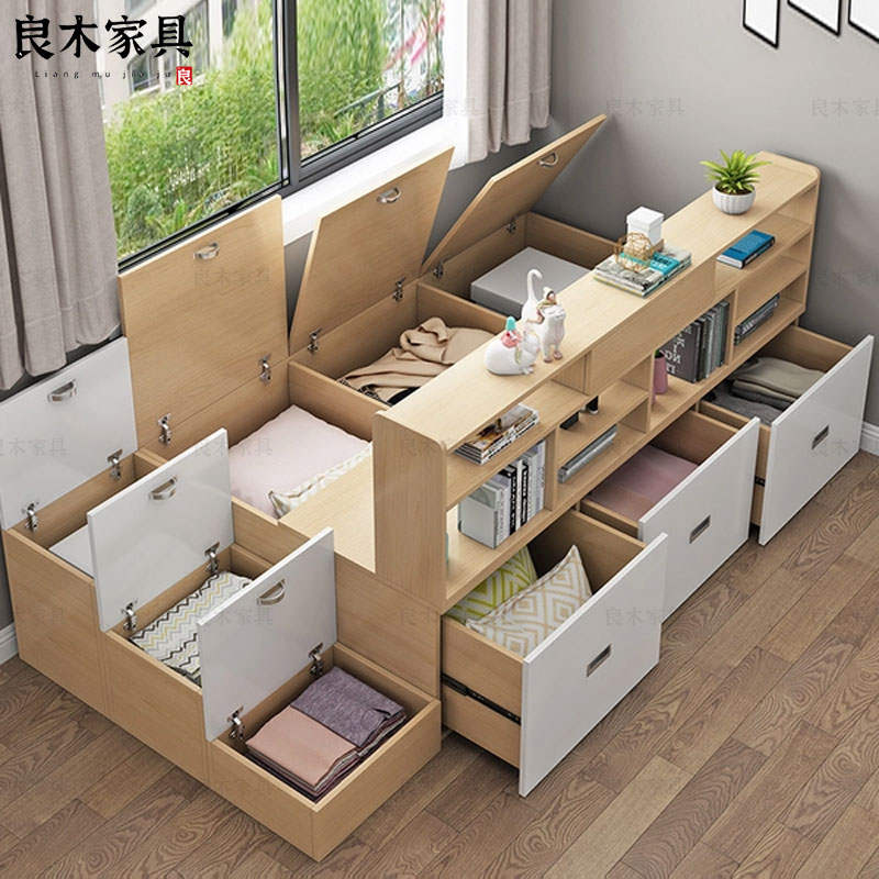 书架一体定制踏踏米卧室家具单人床小户型榻榻米储物床日式高箱床 - 图0