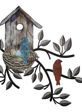 外贸金属鸟窝墙壁装饰鸟舍壁挂铁艺鸟屋庭院装饰品