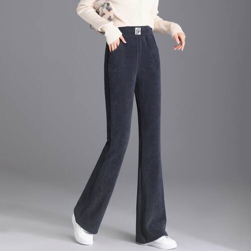 中老年妈妈装雪尼尔休闲裤子女秋冬款高腰微喇直筒裤加厚保暖女裤 - 图2