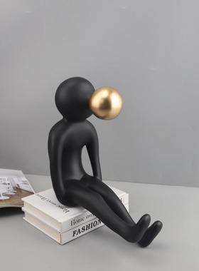 欧式轻奢吹泡泡卡通人物雕塑树脂摆件客厅卧室玄关酒店家居装饰品