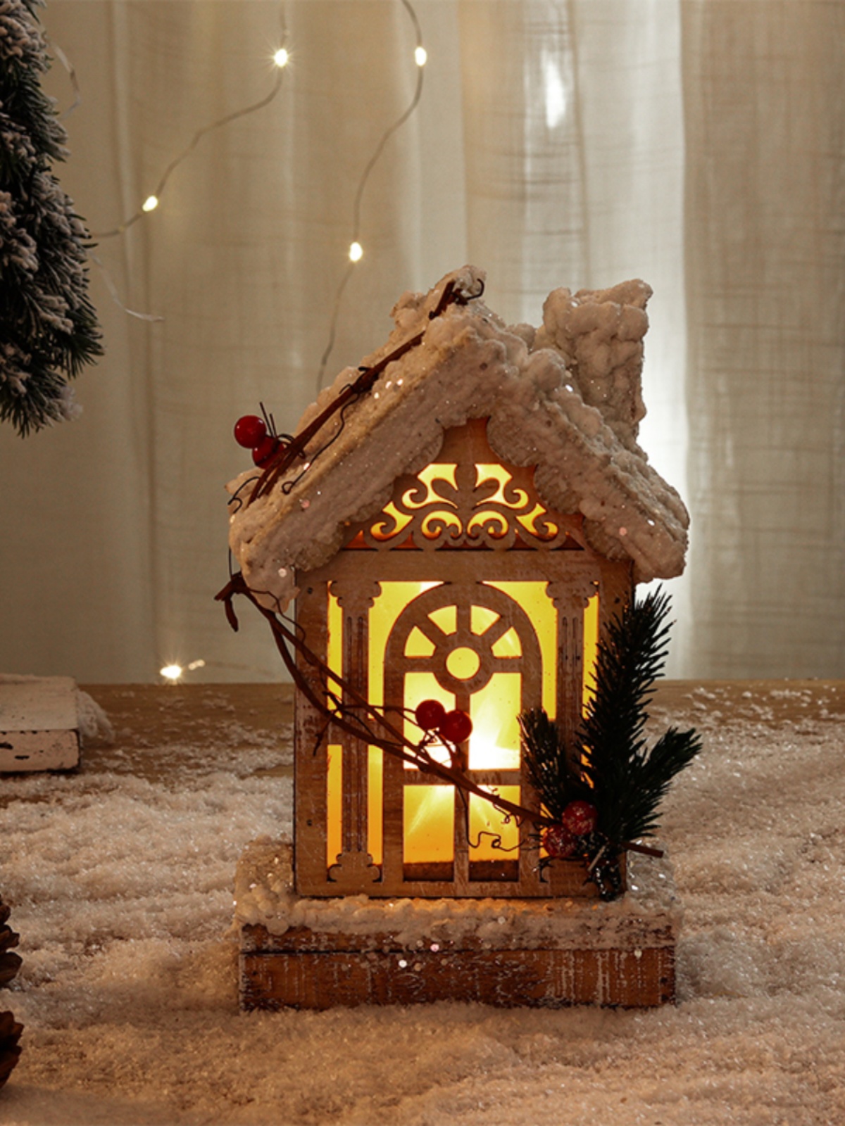 圣诞节装饰品客厅房间气氛摆件原木小屋创意电子发光摆饰拍照布景-图1