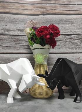 现代北欧几何树脂斗牛摆件客厅餐厅玄关装饰品ins动物系列工艺品