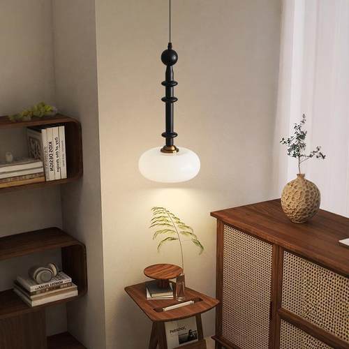 中古风卧室床头吊灯复古创意简约餐厅灯胡桃木色大厅吧台餐桌灯具 - 图0