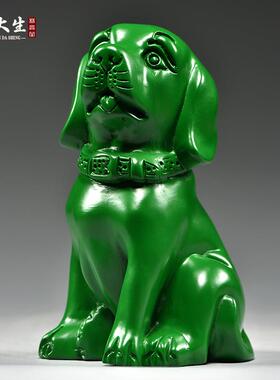 绿色木雕狗摆件十二生肖狗实木头家居客厅电视柜办公室装饰工艺品