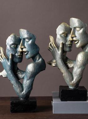 情侣沉默是金抽象树脂工艺品家居展示柜桌面装饰复古人物摆件