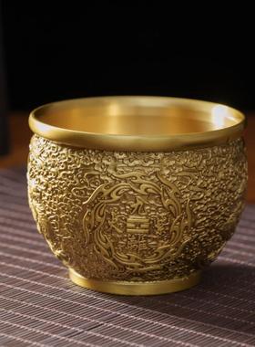 中式聚宝盆招米九紫离火缸财进宝精雕浮雕摆件金属工艺品黄铜